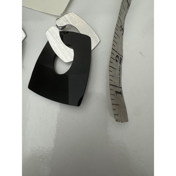 NWT Max Mara Umbro Black Silver Abstract Drop Earrings Geometric Design $235 - Picture 6 of 6